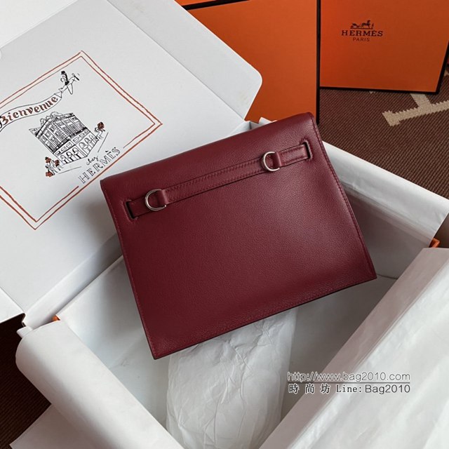 Hermes女包 愛馬仕Kelly DanSe包 酒紅色金銀扣 evercolor皮 進口密蠟線全手工 Hermes跳舞包  tdh2225